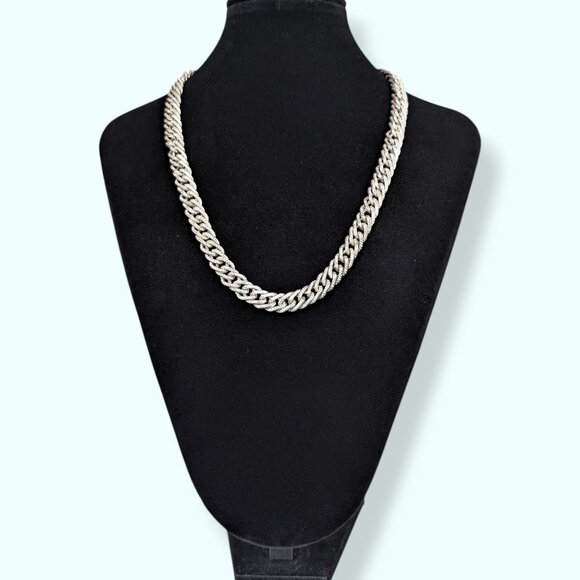 Silver Tone Textured Link Chain Necklace - Picture 4 of 6